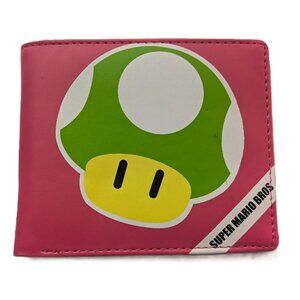 Mushroom Icon Mario Pink Bi-Fold Wallet ID Window Gaming Accessory